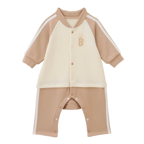 襟付きサイドライン前開きカエルロンパース 【ベビー服 長袖】