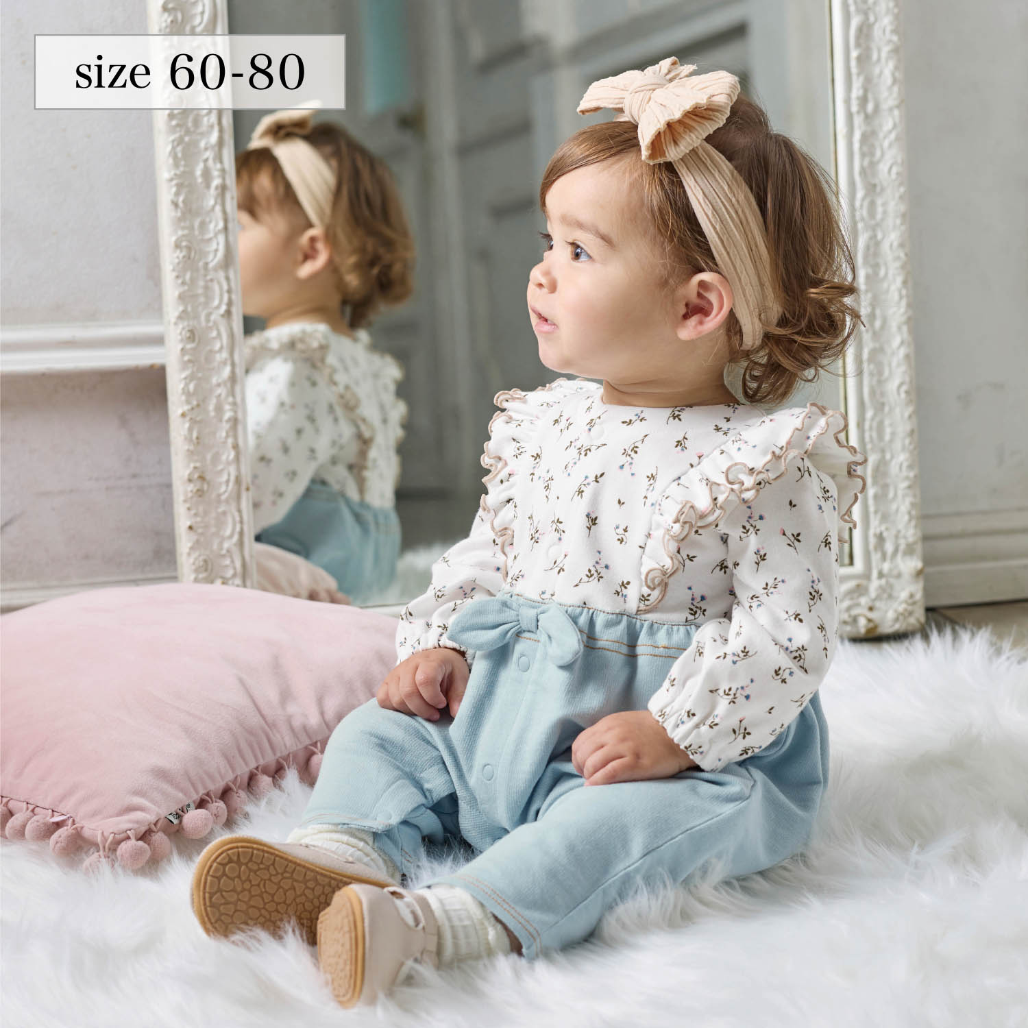 【ベルメゾン】再入荷/ 肩フリルハイウエスト風前開きカエルロンパース 【ベビー服 長袖】
