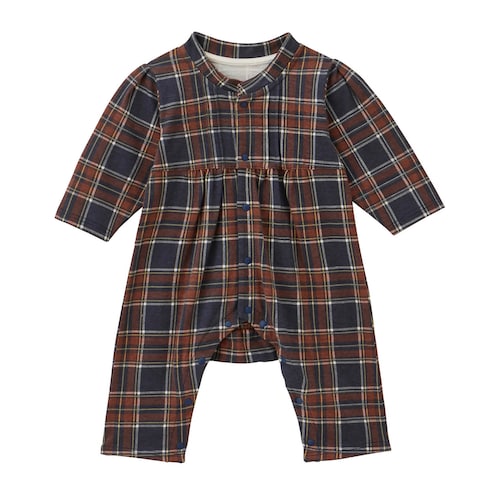 胸元タック長袖前開きカエルロンパース 【ベビー服】