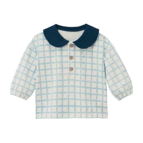 ＼ブルーグレーグラフチェック再入荷／ 丸襟長袖Ｔシャツ 【ベビー服】