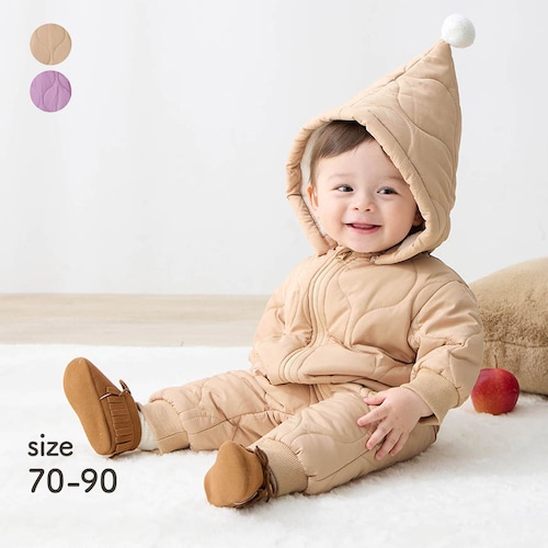 とんがり帽子の中わた前開きジャンプスーツ 【ベビー服 防寒】
