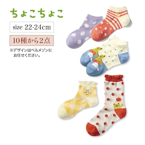 【クリアランス】【1回のみお届け】 「ちょこちょこ」もっと！可愛いソックス 2足セット