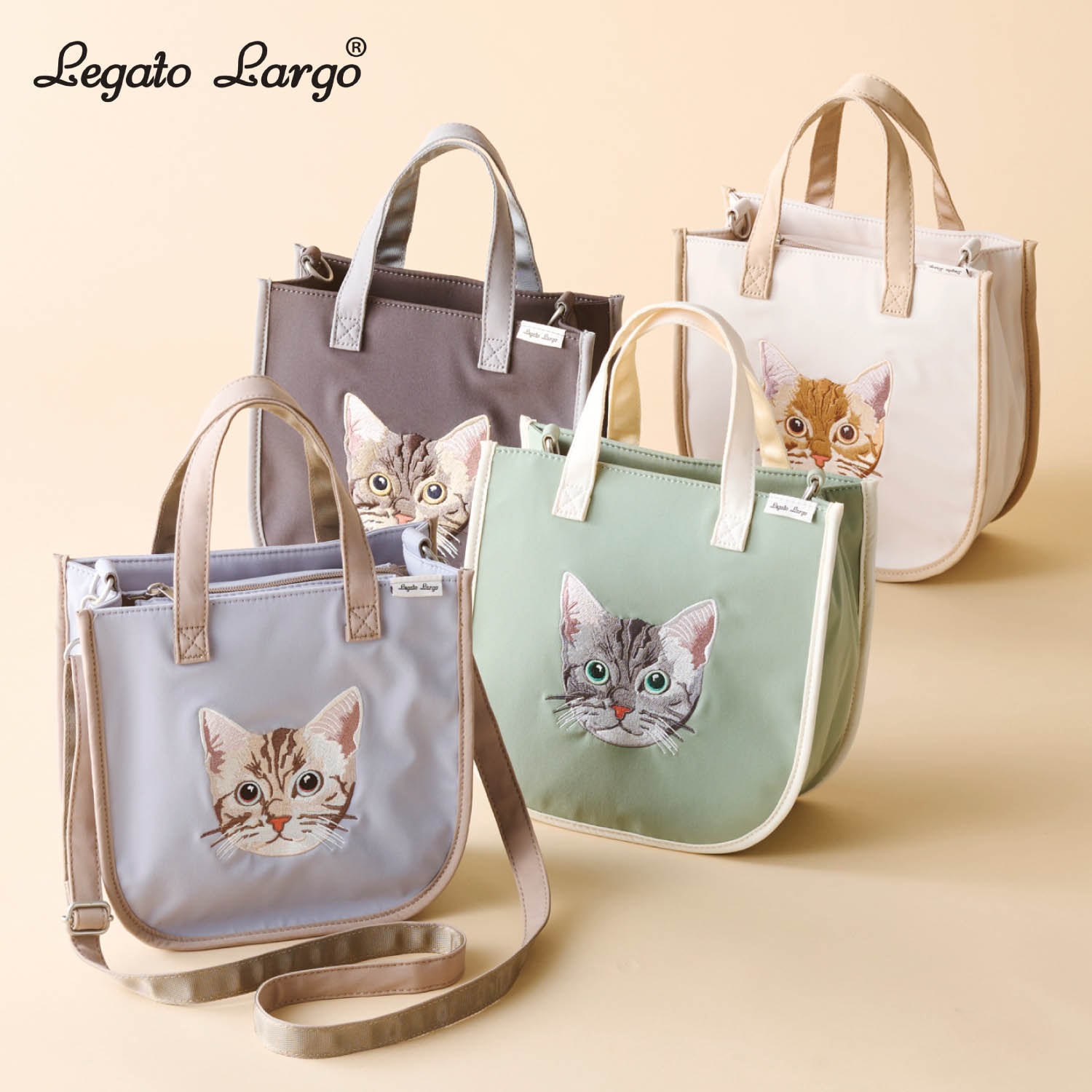 【レガート ラルゴ/Legato Largo】ネコ刺繍 ショルダーバッグ(2WAY)