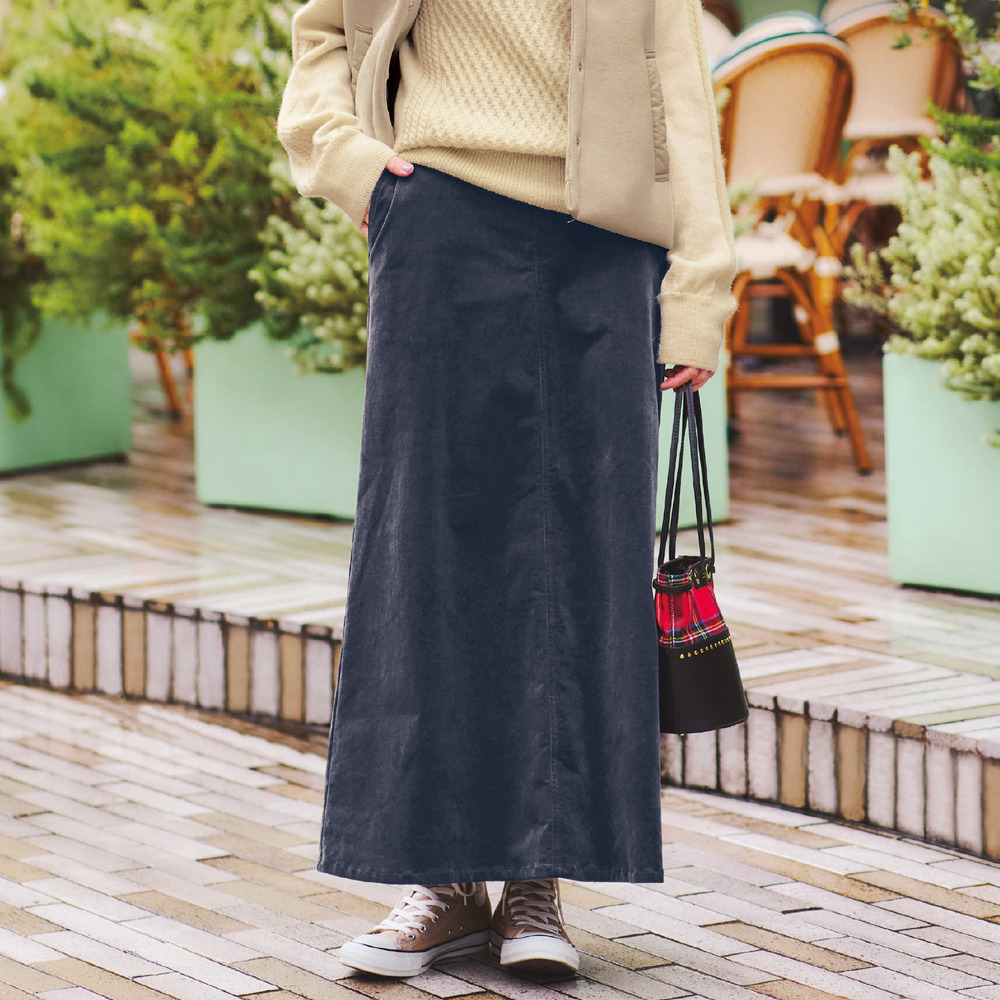 【ベルメゾン】ストレッチコーデュロイAラインスカート (LL~6L)