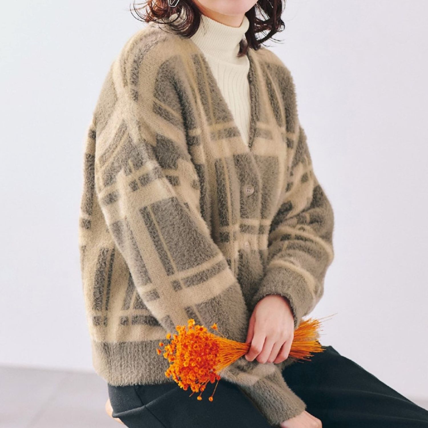 【ベルメゾン】ジャカード柄ニットカーディガン (LL~5L)