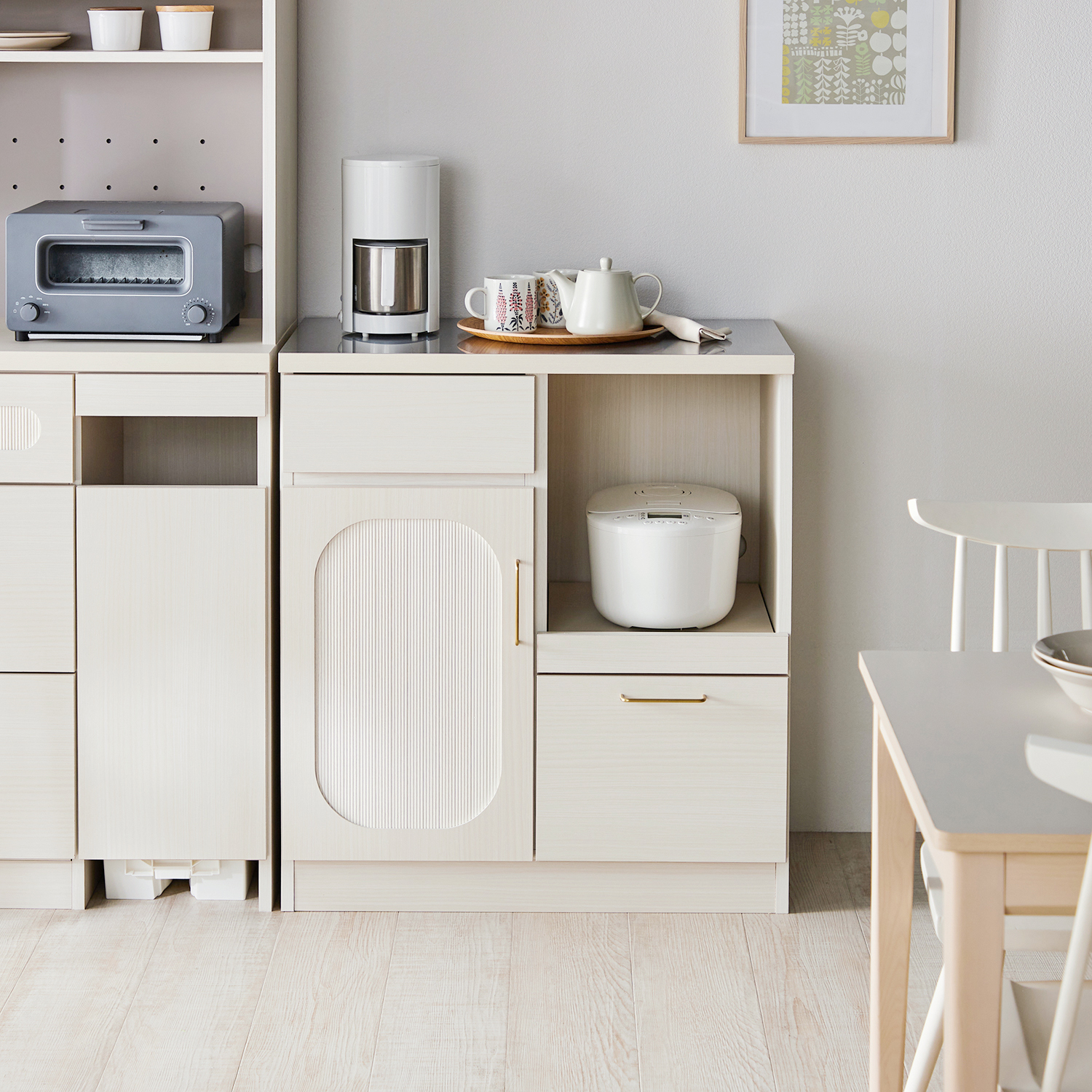 【ベルメゾン】ステンレス天板のホワイトキッチンカウンター[日本製]