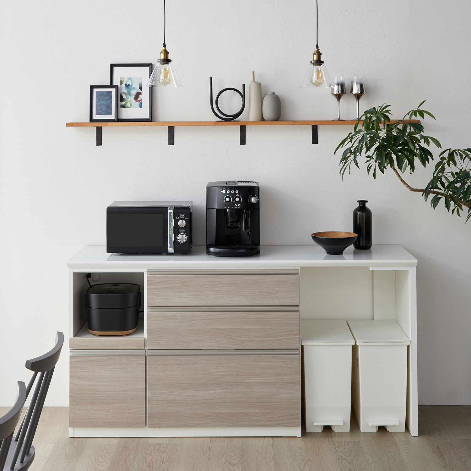 【ベルメゾン】グレージュ木目のユニットキッチンカウンター