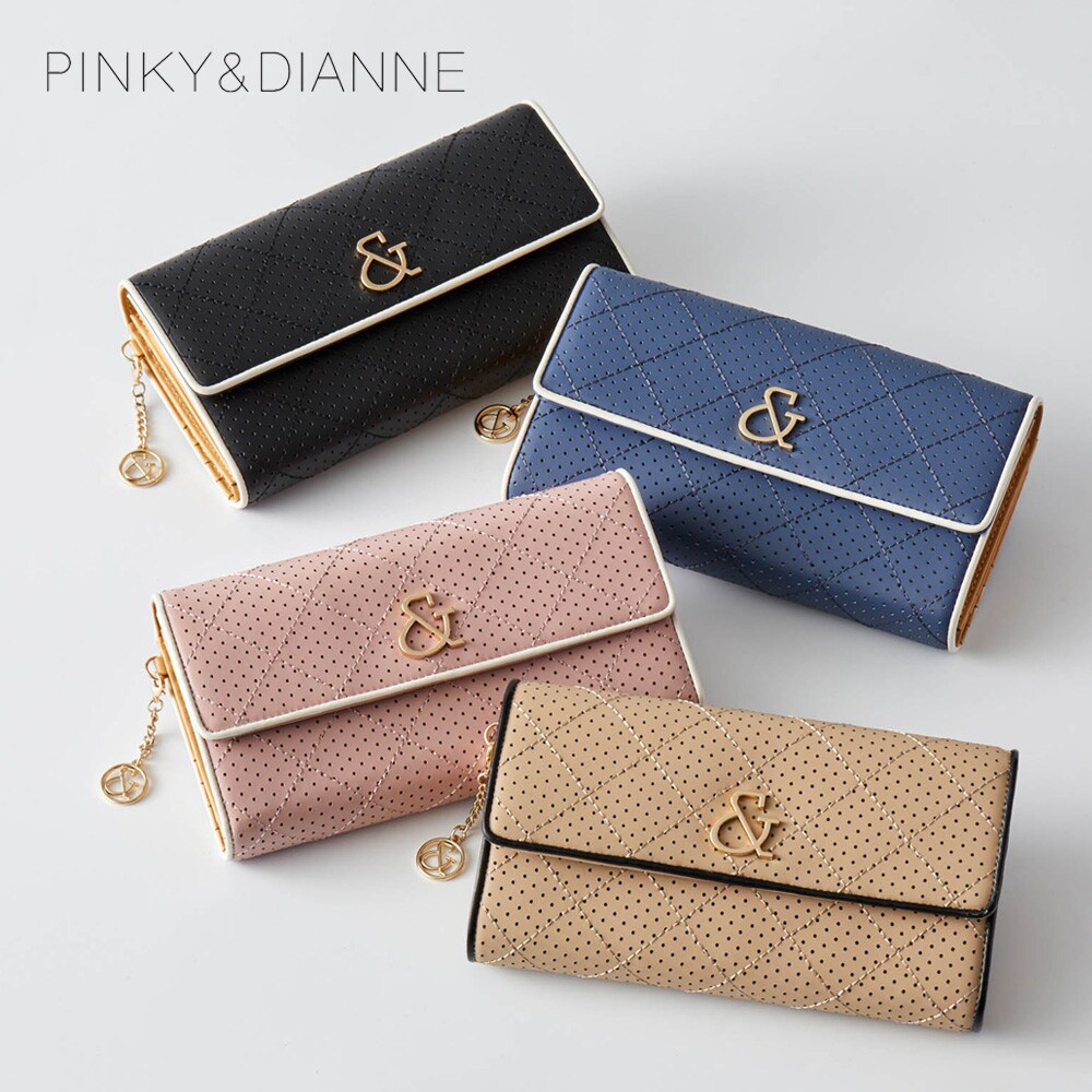【ピンキー & ダイアン/PINKY & DIANNE】チャーム付き本革使いパンチング長財布【多収納】