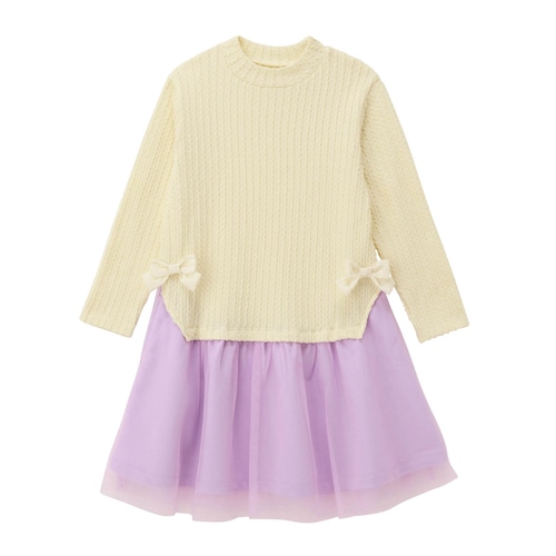 裾チュールドッキングカットソーワンピース 【子供服 長袖】