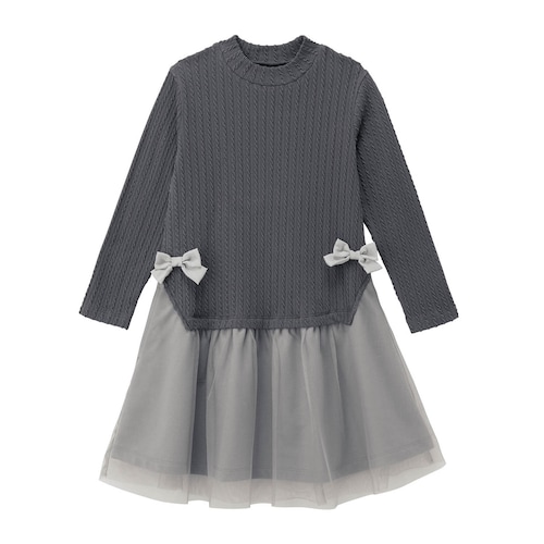 裾チュールドッキングカットソーワンピース 【子供服 長袖】