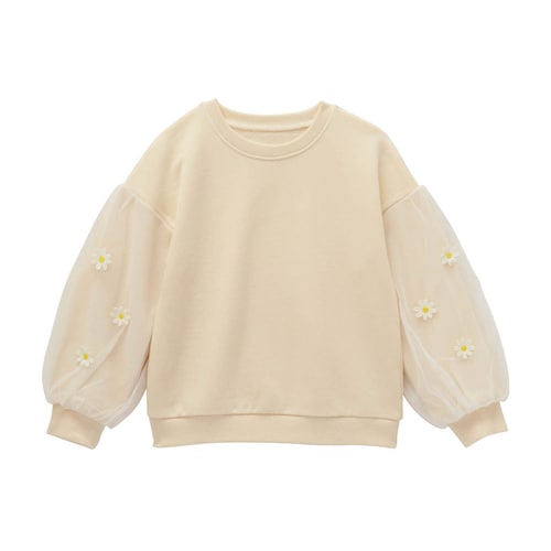 花レース袖チュール重ね裏毛プルオーバー 【子供服 長袖】