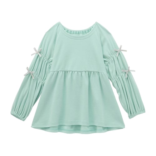 袖ギャザーリボンふんわりスムースチュニック 【子供服 長袖】