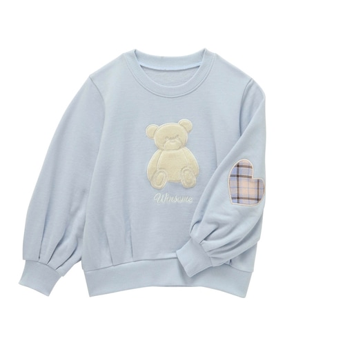 ハートチェックひじパッチふわクマアップリケ裏起毛プルオーバー 【子供服 長袖】