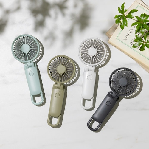 ２重羽構造で大風量 充電式ハンディファン【カラビナ付き スタンド付き】
