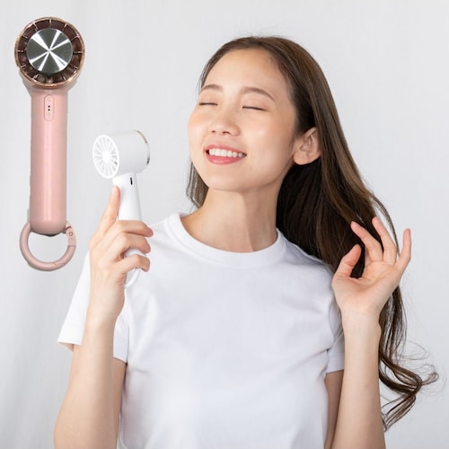 冷却プレート付き 充電式ペルチェクールハンディファン 【スタンドになるカラビナ付き】