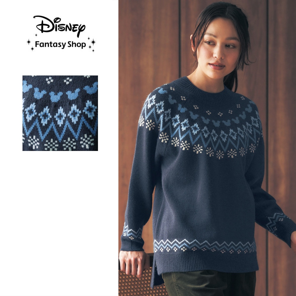 【ディズニー/Disney】フェアアイル風ニットプルオーバー「ミッキーモチーフ」