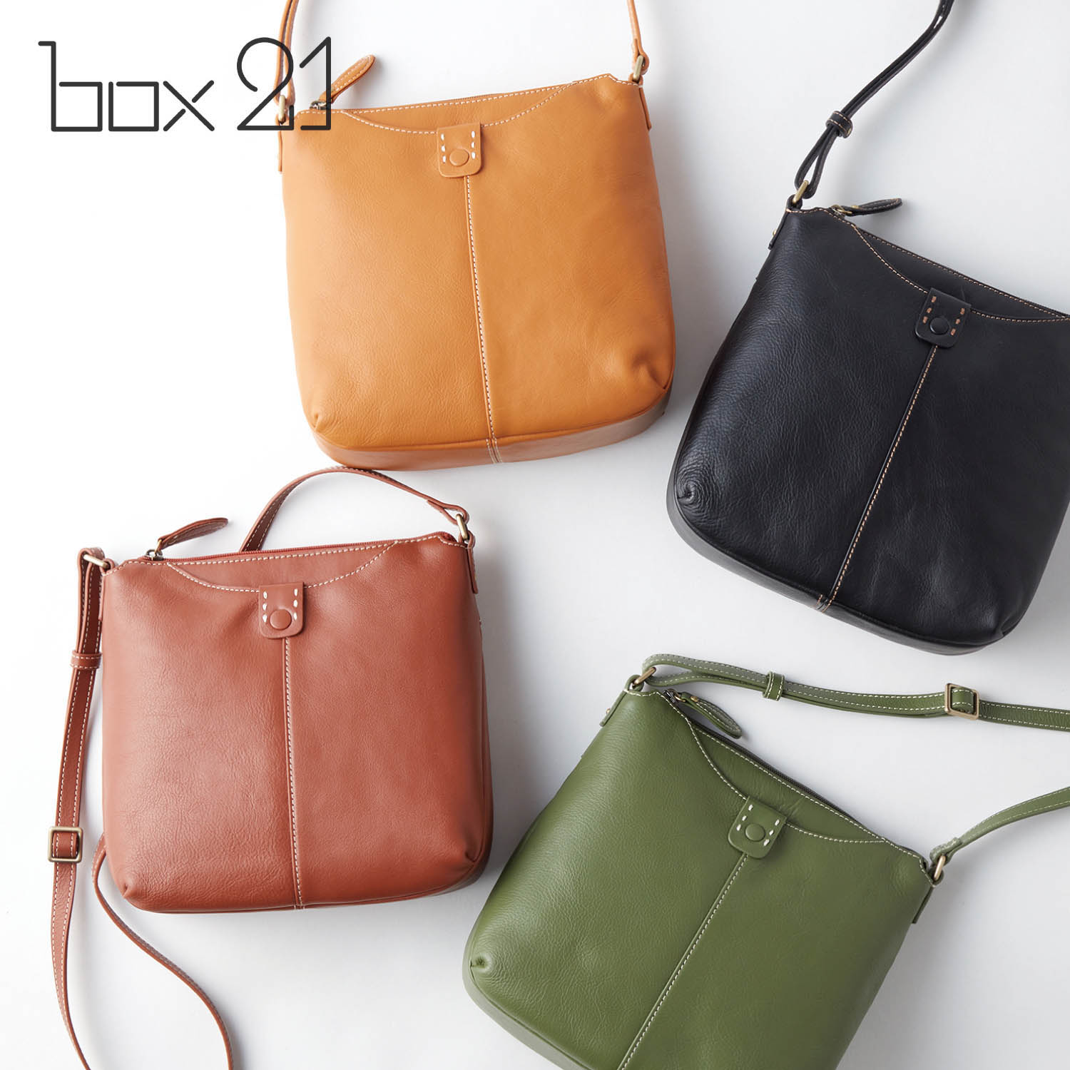【ボックス21/box21】クラフトタッチの本革ショルダーバッグ