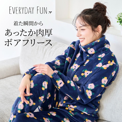 【3月12日再値下げ】 首まであたたかいなめらかボアフリースパジャマ