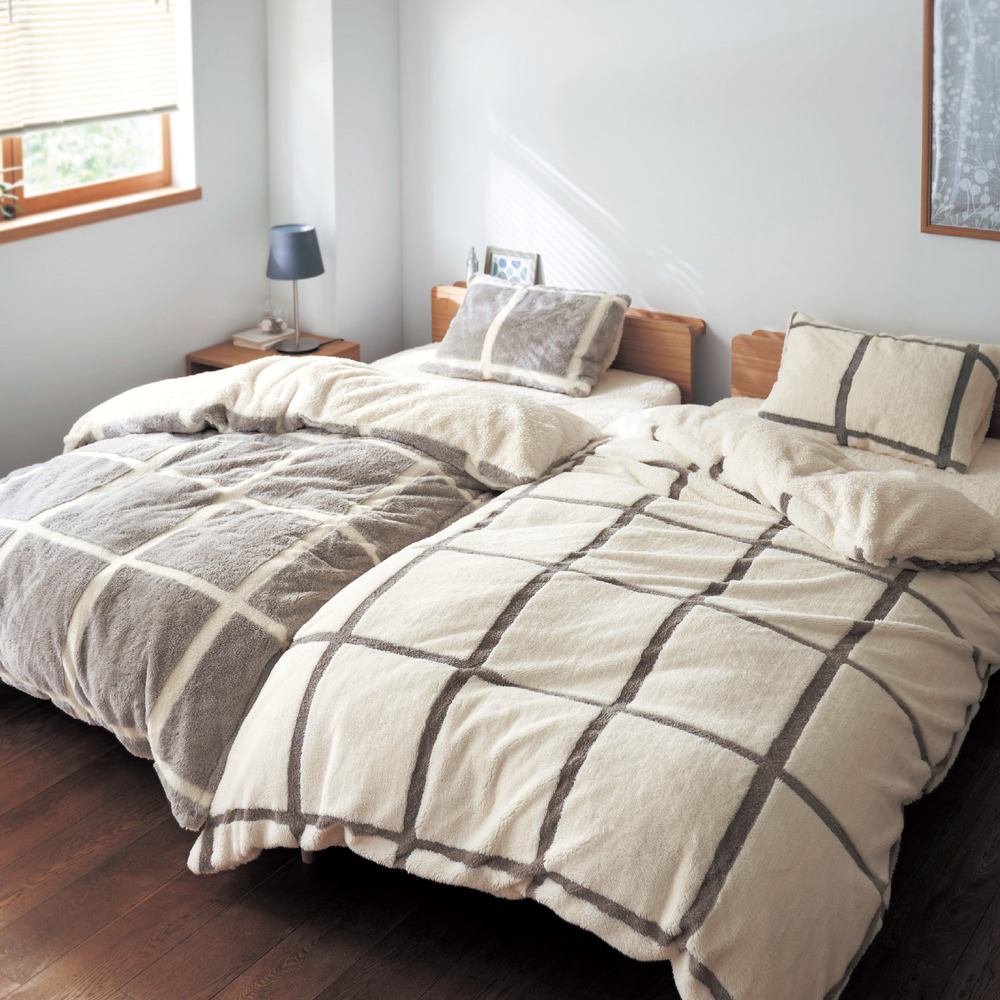【ベルメゾン】チェック柄の吸湿発熱蓄熱ボア掛け布団カバー