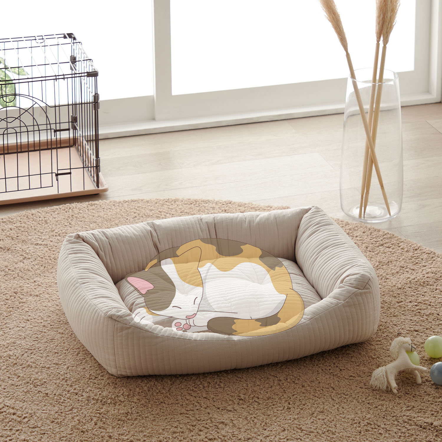 【ベルメゾン】洗いをかけた綿素材の丸洗いできるイブル風ペットベッド