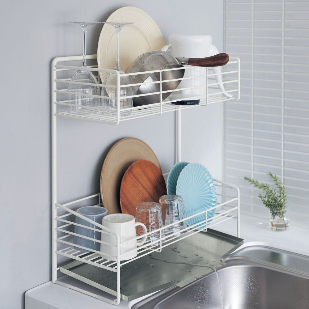 【ベルメゾン】深さがあって一気に乾かせる大容量2段水切りかご 【ベルメゾン】深さがあって一気に乾かせる大容量2段水切りかご