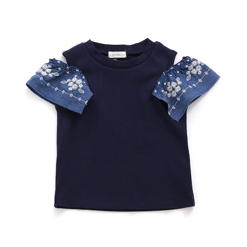 袖の刺繍がかわいい2wayオフショルスリーブ刺繍トップス【子供服 半袖】