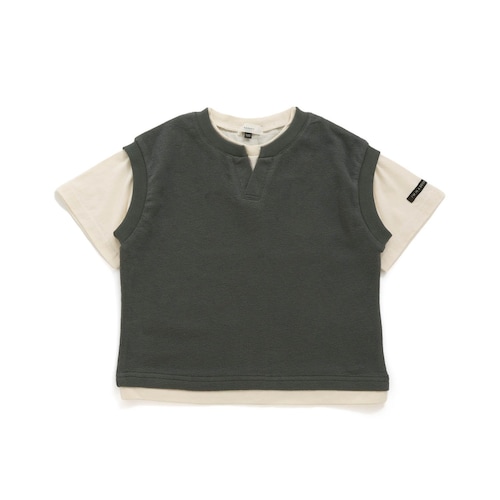 1枚でおしゃれな重ね着風！レイヤードデザインTシャツ【子供服 半袖】