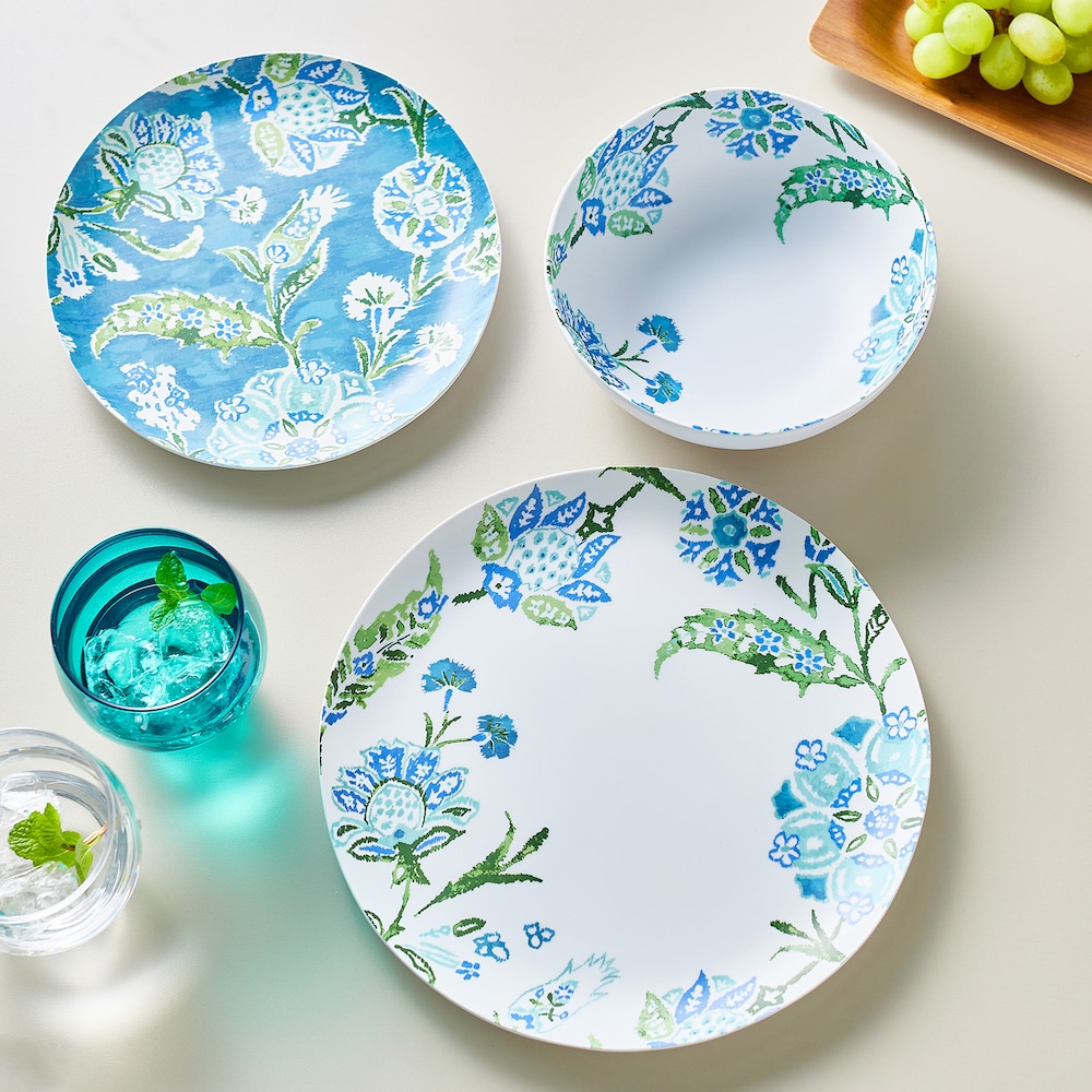 【アボードホームウェア/ABODE HOMEWARES 】割れにくい樹脂製プレート・ボウル「ハナ・イカット」 【食洗機対応】