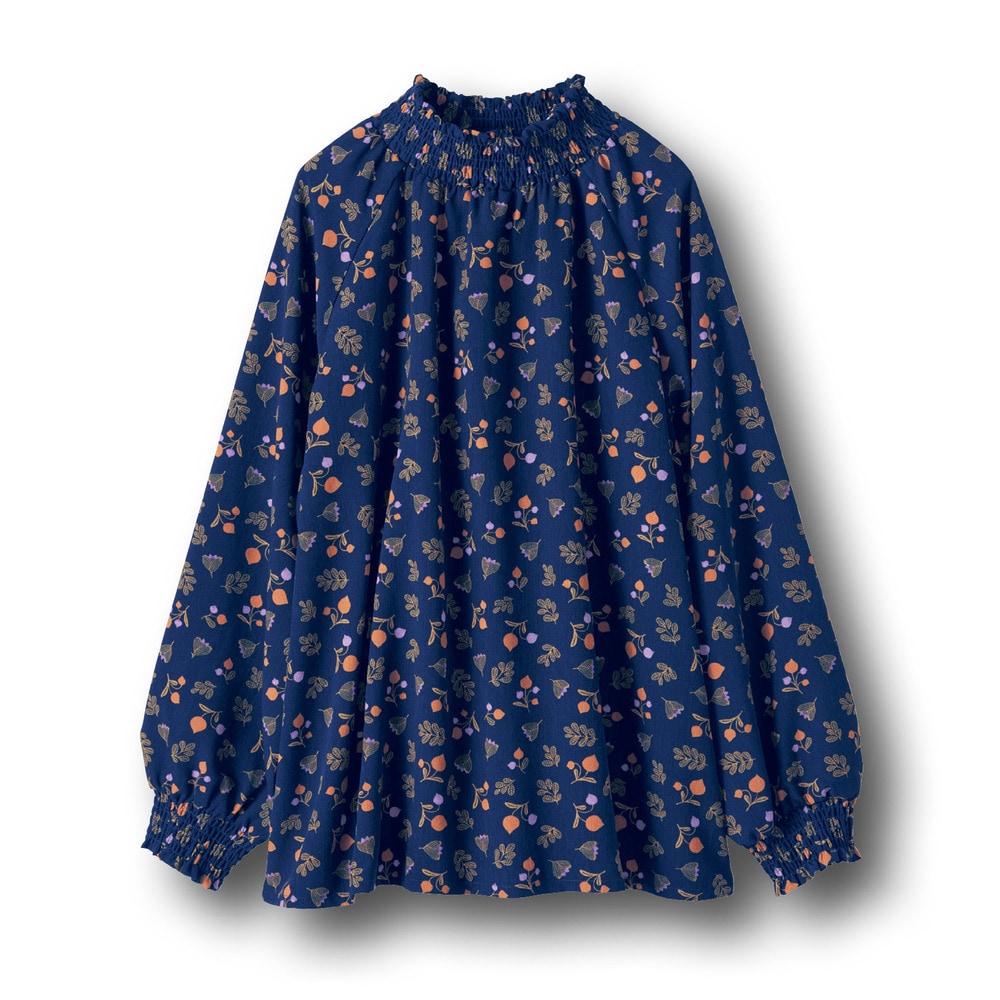 スマイリページ　ラボ服　らぼ服　ハンドメイド　服　3/8出品① フリル襟がかわいい総柄プルオーバー／ほおずき 「ミニラボ