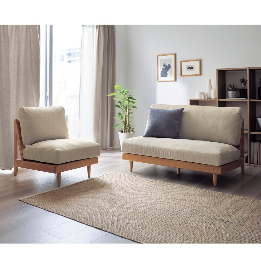 連結できる天然木フレームのカバーリングコンパクトソファー ＜1人