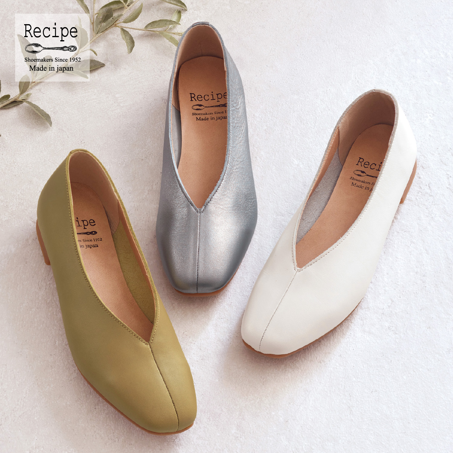 【レシピ/Recipe】本革Vカットスクエアシューズ[日本製]