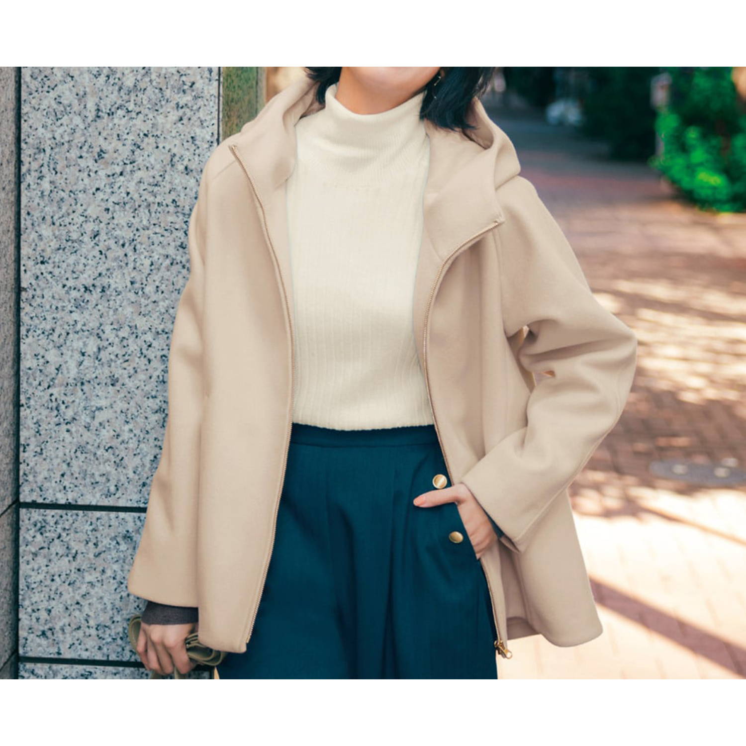 【ラ・フィット/la*fite】やわらかウール調フードコート (M~6L)