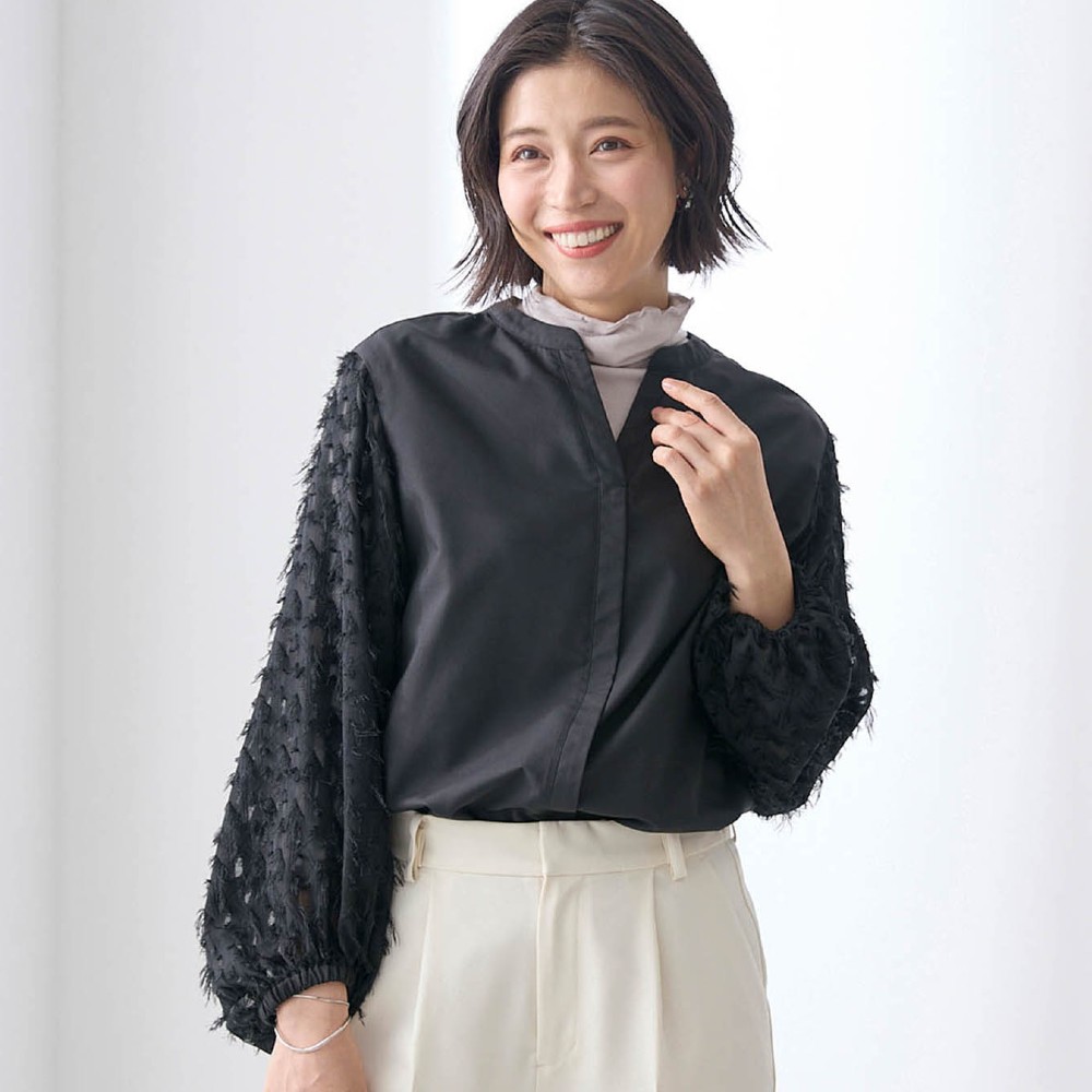 【エスエヌ バイ スタイルノート/SN by StyleNote】袖カットジャカード切替えブラウス