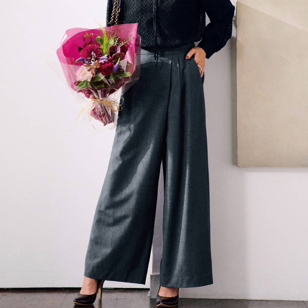 【スタイルノート/StyleNote】ウールブレンド素材のラップ風パンツ