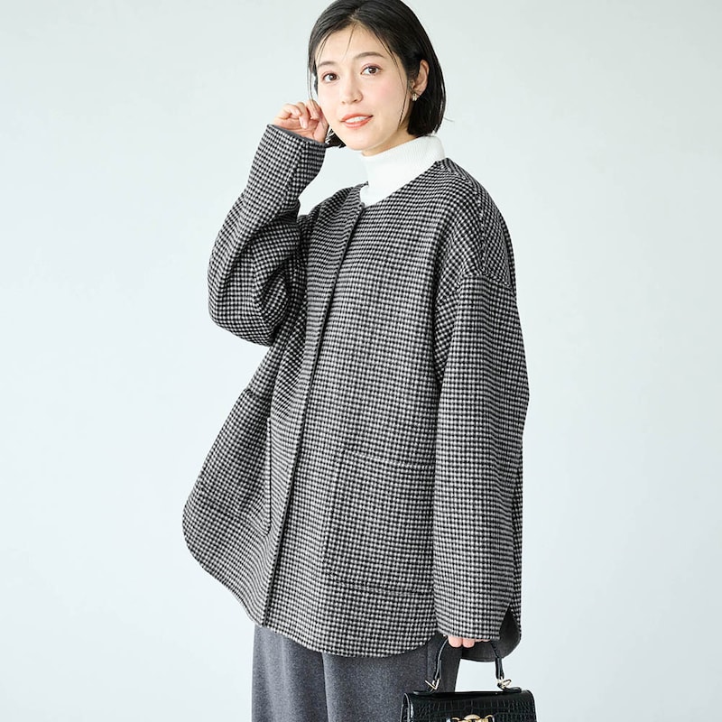 モデル身長168cm／M　ライトグレーチェック側着用