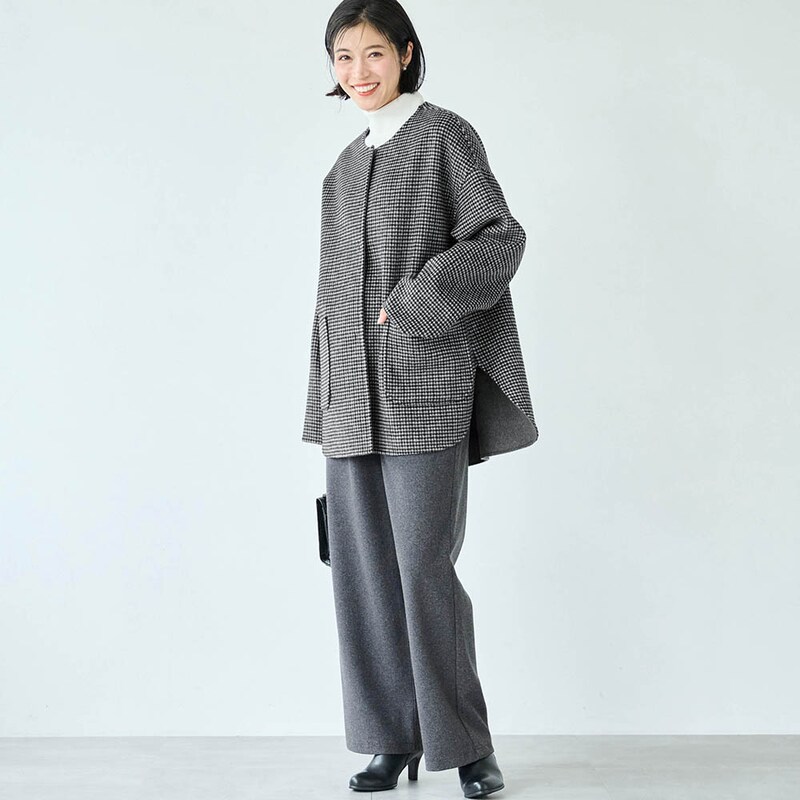 モデル身長168cm／M　ライトグレーチェック側着用
