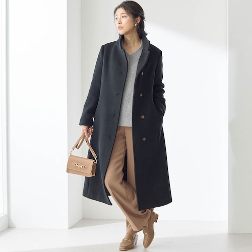 上質ウール混素材のロングコート