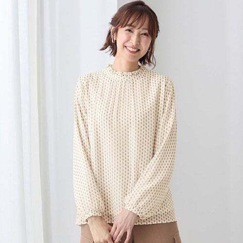あったか裏カットソー付きスタンドネックブラウス【吸湿発熱】