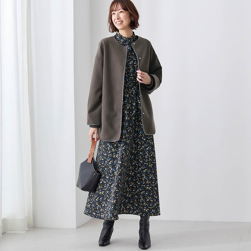 モデル身長169cm／M ※写真は撮影用のため着丈+9cmになります。