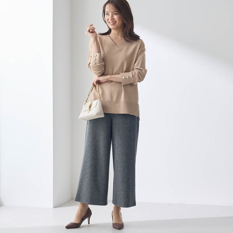 モデル身長167cm／M ※写真は撮影用のため股下+6cmになります。