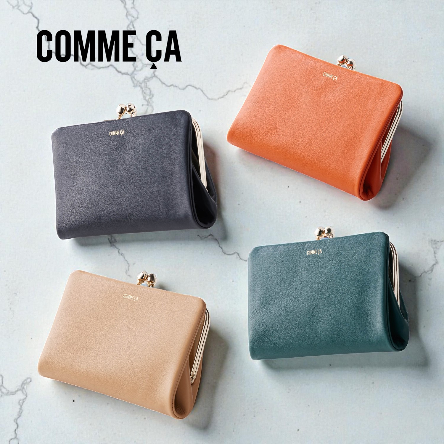 【コムサ/COMME CA】本革がま口二つ折り財布