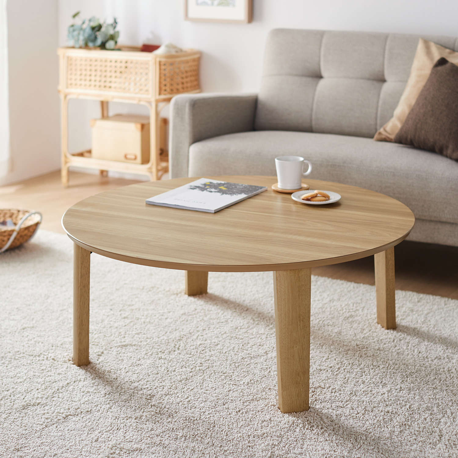 【ベルメゾン】折りたたみ式円形リビングローテーブル