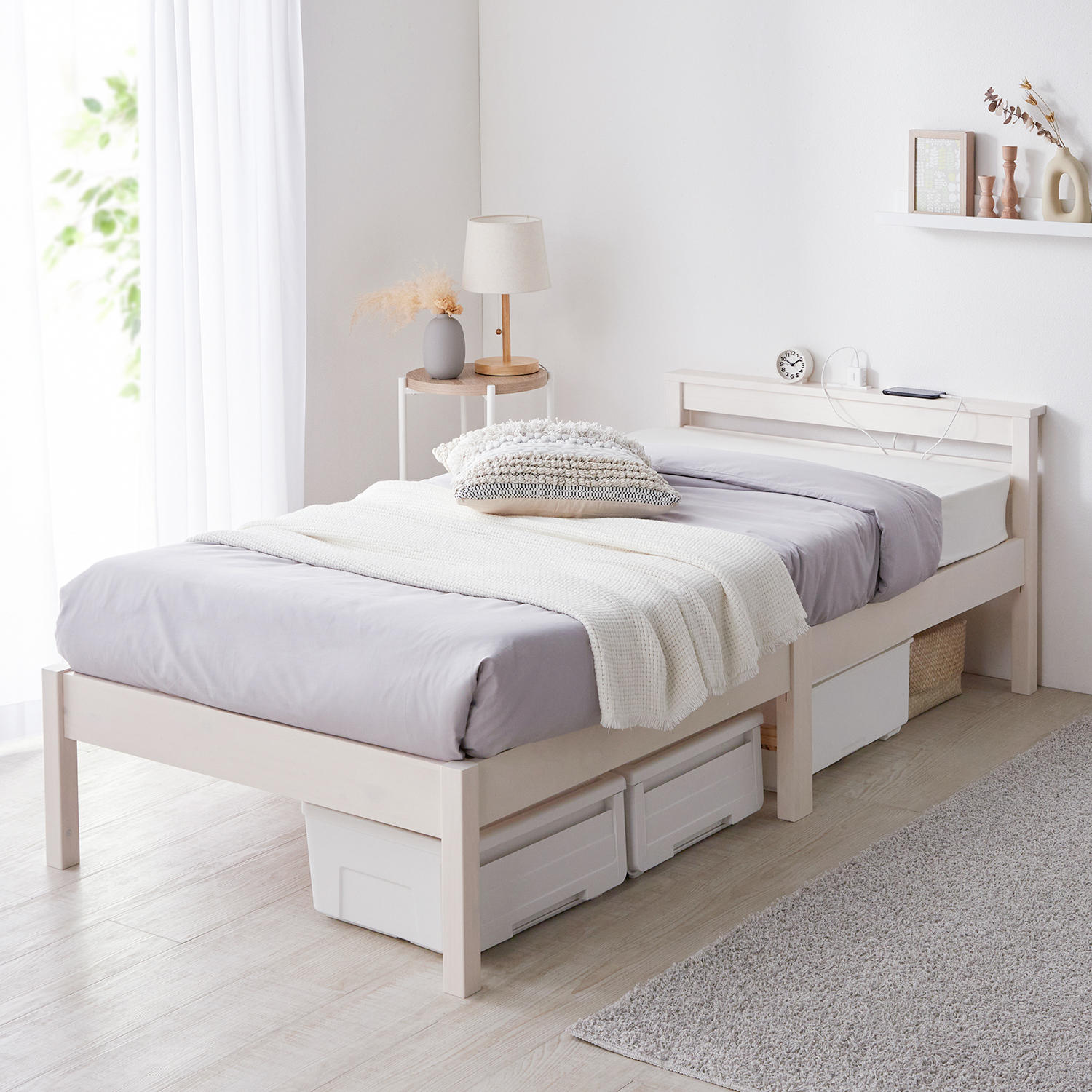 工具不要!天然木の宮付き組立簡単ベッド <ベッド本体のみ/マットレス付き><シングル> 工具不要!天然木の宮付き組立簡単ベッド <ベッド本体のみ/マットレス付き><シングル>