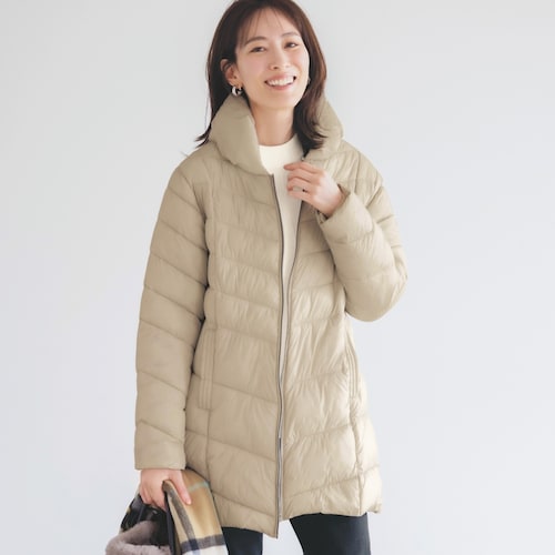 首まであったか軽量ファイバーダウンコート