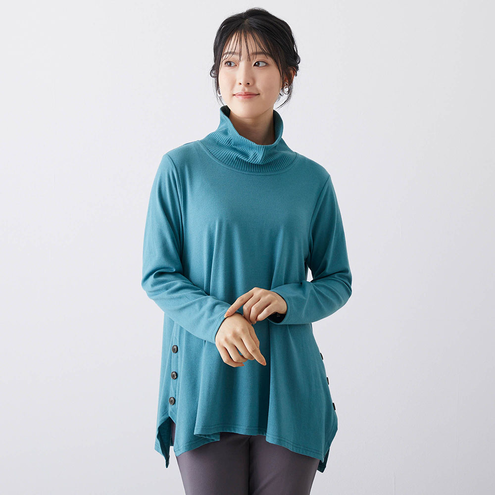 【ベルメゾン】サイドボタン付きリブタートルチュニック