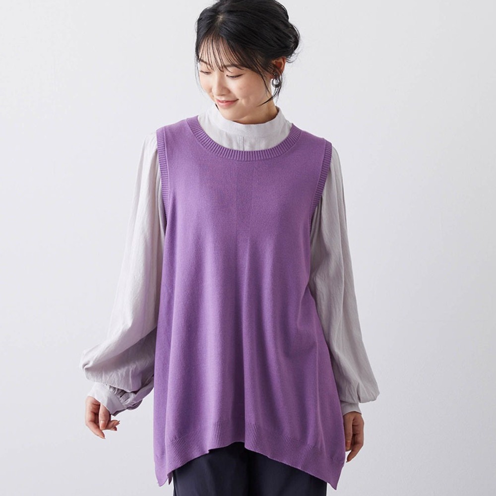 【ベルメゾン】バックボタン付きチュニックニットベスト 【ベルメゾン】バックボタン付きチュニックニットベスト