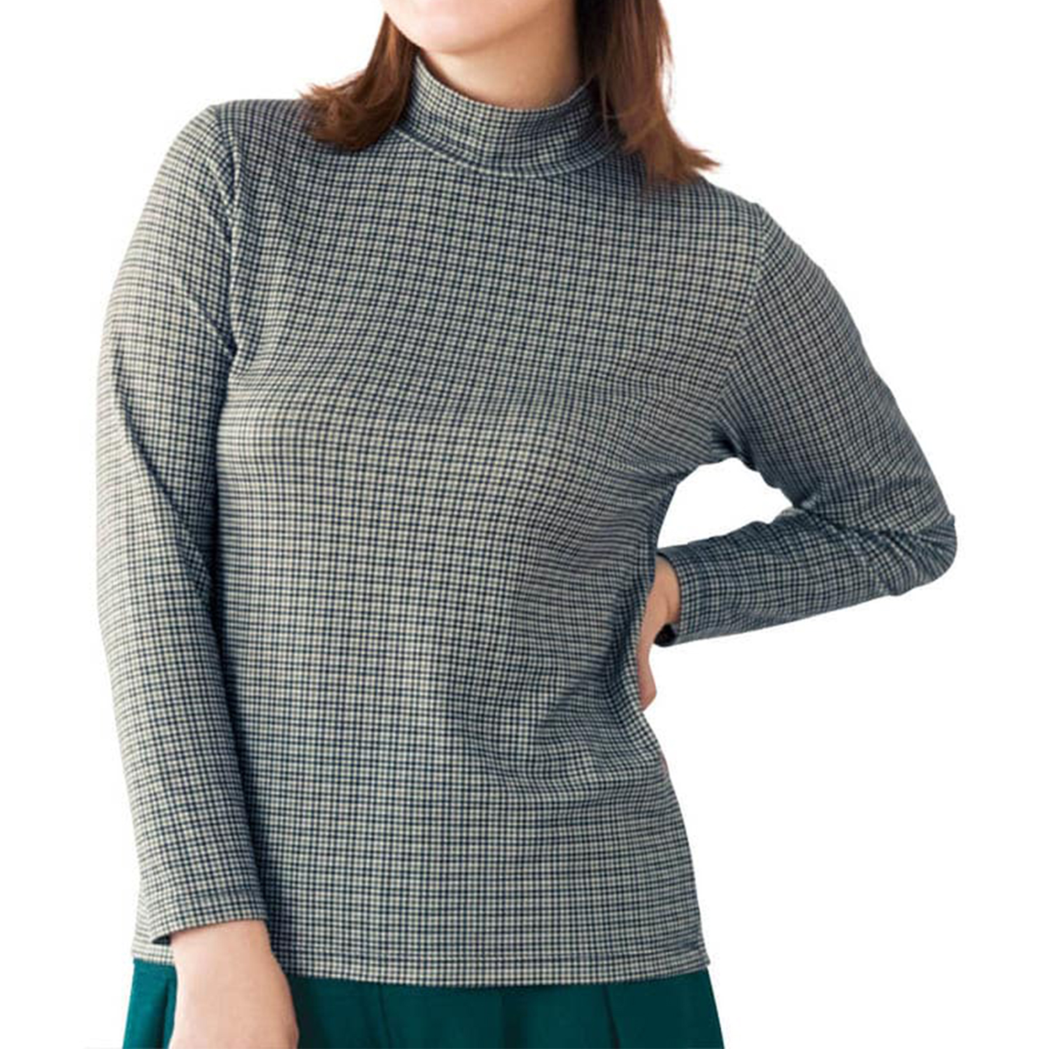 【ベルメゾン】裏起毛ハイネック千鳥柄プルオーバー