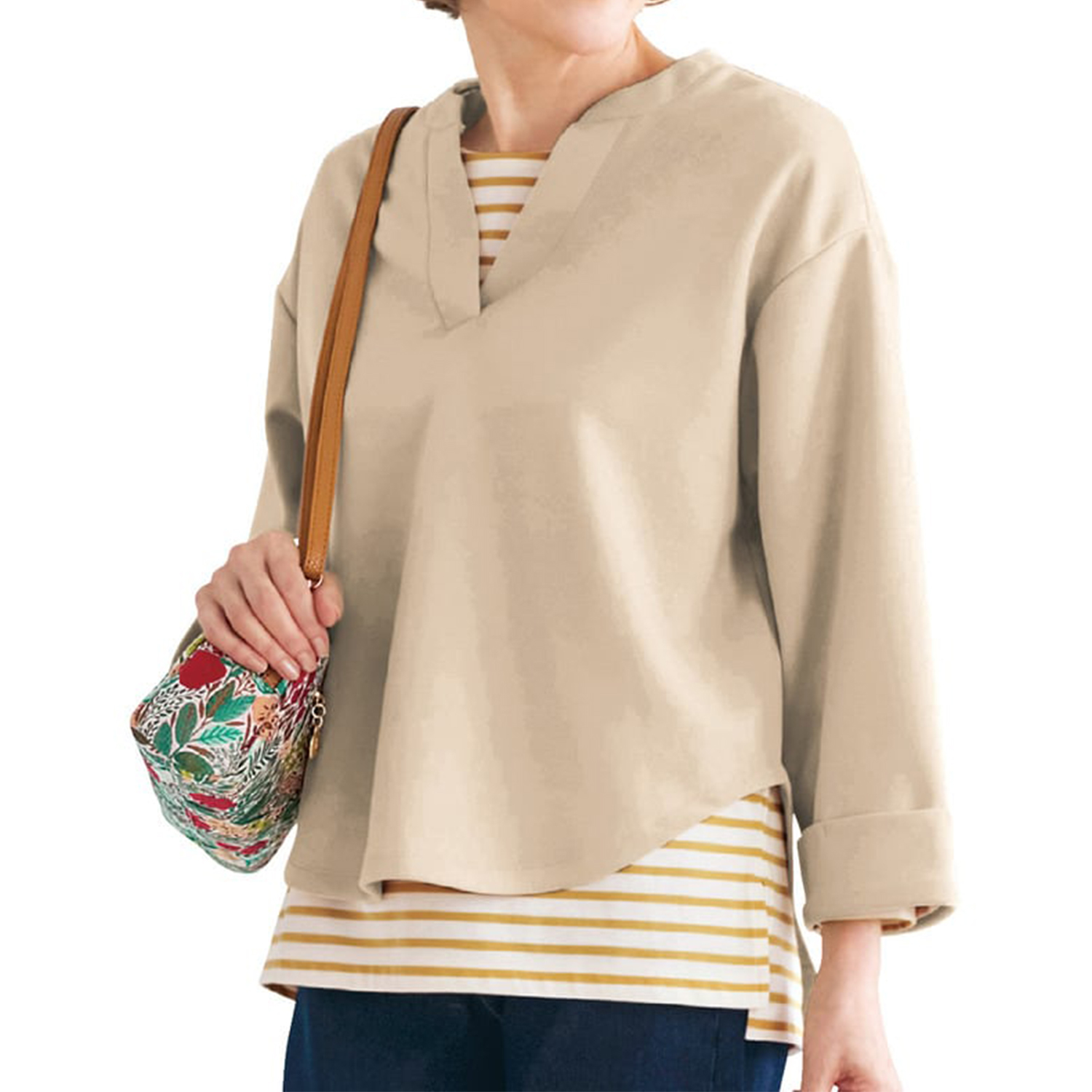 【ベルメゾン】スキッパープルオーバー & ボーダーTシャツセット