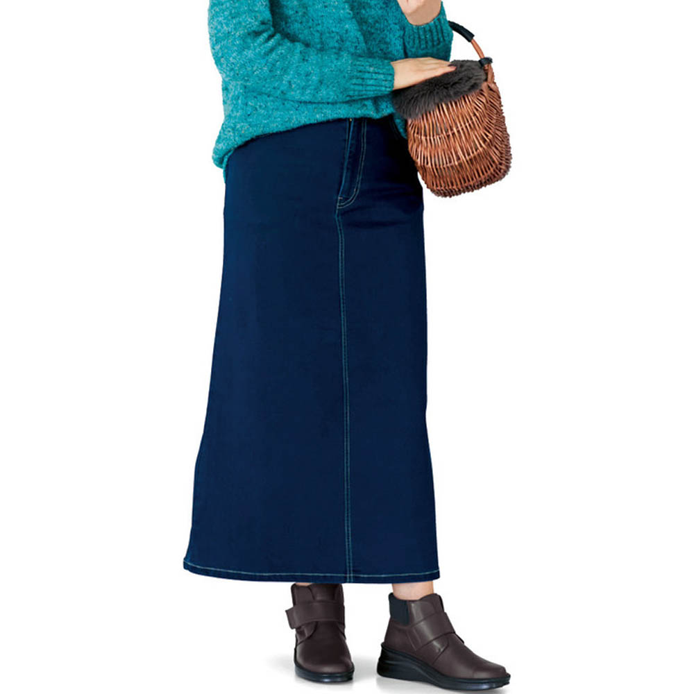 【ベルメゾン】裏起毛あったかストレッチデニムAラインスカート