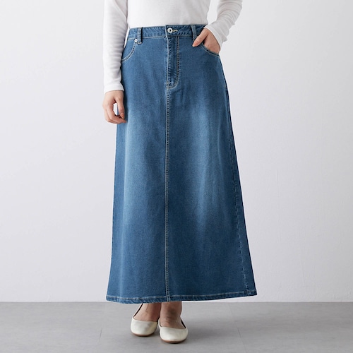 裏起毛あったかストレッチデニムAラインスカート